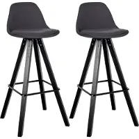 CLP Corbin 2er Set barkrukken - Met rugleuning - Hout Vierkant frame - Stof - zwart/donkergrijs