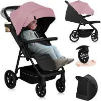 Lionelo Buggy MIRA, geschikt tot 22 kg, wielen met 360° draaibaarheid, UPF50+ filter, waterdicht XXL-zonnekap, roze