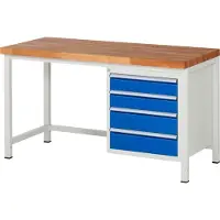 RAU Werkbank serie 8162, in hoogte verstelbaar, 4 schuifladen, B 1500 x D 700 x H 840 - 1040 mm