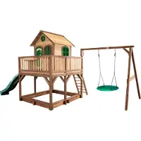Axi Liam Speelhuis op palen, zandbak, groene Glijbaan & nestschommel | Speelhuisje voor de tuin / buiten in bruin & groen van FSC hout | Speeltoestel voor kinderen