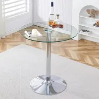 STILVORA Bartafel - Ronde Glazen Tafel Met Stabiele Metalen Voet - Voor Keuken Bar Café En Pub - Glas;Zilver - 89x92 Cm