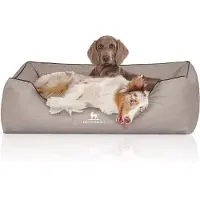 Knuffelwuff orthopedisch Hondenbed Rockland van kunstleer XL 105 x 75cm lichtgrijs