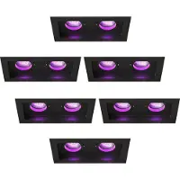 LEDVION – 6x Smart LED Inbouwspot Dubbel Rechthoek 185x100mm – Zwart – Dimbaar – Kantelbaar – GU10 – RGB+CCT – 4.9W – IP20