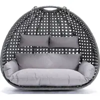 HOME DELUXE Mand hangstoel Polyrattan TWIN - Grijs - Met kussens + ketting
