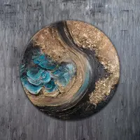 YS Rond canvas schilderij ⌀60 cm handgeschilderd glinstering eeuwigheid abstract – -Art Gallery – Mysterieuze wanddecoratie voor woonkamer en hal