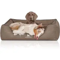 Knuffelwuff orthopedisch hondenbed Columbia van laser-gewatteerd kunstleer XXL 120 x 85cm steenkleurig