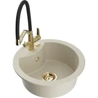Mexen Diego granieten gootsteen 1-kompartment met Duo keukenkraan, beige - 6512-69-671701-57-G