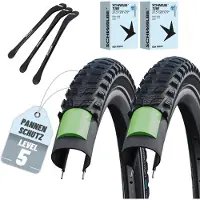 Schwalbe Set van 2 Schwalbe fietsbanden Marathon 365 28 x 2,00 inch (ETRTO 50-622), SCV Clik ventiel binnenbanden + 3x metalen bandenlichter