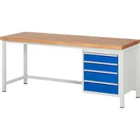 RAU Werkbank serie 8162, in hoogte verstelbaar, 4 schuifladen, B 2000 x D 700 x H 840 - 1040 mm