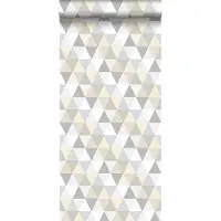 ESTAhome behang driehoekjes lichtgrijs, beige en wit - 53 cm x 10.05 m - 128707