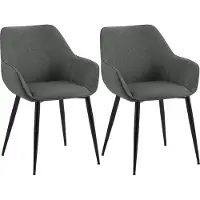 CLP Luena Set van 2 eetkamerstoelen - met armleuning - zwart metalen frame - tot 150 kg belastbaar - Stof/donkergrijs