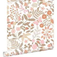 ESTAhome behang bloemen en vogels terracotta, taupe en roze - 53 cm x 10.05 m - 131391