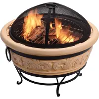 Teamson Home Vuurkorf Buiten - Vuurschaal - Omvat Deksel & Pook - 69cm - Natuurlijk