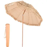 Vevor Tiki-Parasol, 2,4 M Rieten Terrasparasol met Kantelfunctie, Hawaiiaanse Strandparasol met Duurzaam Pp-Riet En 8 Metalen Baleinen, Grasparasols voor Strand, Terras, Zwembad, Achtertuin En Tuin