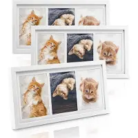 Bomoe fotolijst set van 3 - houten fotolijsten met passepartout houten frame en plastic glas & metalen ophanging lijst voor foto's 3 x 3 foto's - wit - Galeria