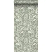 ESTAhome behang bloemen en vogels in art nouveau stijl vergrijsd groen - 53 cm x 10.05 m - 139293