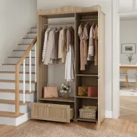 STILVORA Garderobekast Met Spiegel En Open Kledingroede - 2 Deuren En Lade Voor Hal En Slaapkamer - MDF - Eiken - 115,5x38,5x194,5 Cm