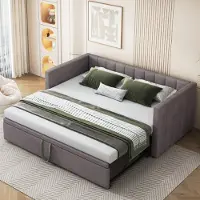 STILVORA Polsterbed 90x200 cm – Linnen roze – Met uitschuifbed & 3 opberglades – Ideaal als logeerbed