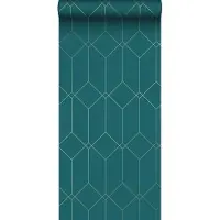 ESTAhome behang art deco motief goud, groen en blauw - 53 cm x 10.05 m - 139224