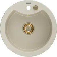 Mexen Diego granieten gootsteen 1-komor 488 x 480 , beige, gouden sifon - 6512481000-69-G