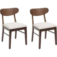 MCW Set van 2 eetkamerstoelen -M59, keukenstoel Stoel, stof/textiel massief hout ~ donker frame, crème
