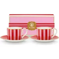 Pip studio Espressokop Home Espresso Cups & Saucers Love Birds Stripes Red-Pink (Set van 2)