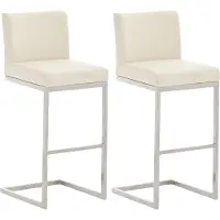 CLP Paros Set van 2 barkrukken - RVS Frame - Rugleuning & Voetsteun - Draagkracht 240 kg - Design Barkruk - Kunstleer - creme
