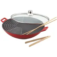 Baumalu rode gietijzeren rode wok met glazen deksel ? 36 cm incl. accessoires