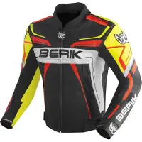 Berik Absolute Race Zwart Neon Geel Neon Rood Wit Leren Motorjas Maat 48