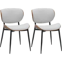 CLP Enid Set van 2 Eetkamerstoelen - bezoekersstoel - met rugleuning en bekleding - metalen frame - hout - Stof/walnoot/creme