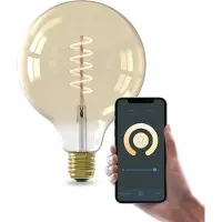 Calex Slimme LED Lamp - E27 - Wifi Verlichting - Filament - Globe 12.5cm - Smart Lichtbron Goud - Dimbaar - Warm Wit licht - 7W