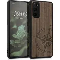Kwmobile telefoonhoesje geschikt voorSamsung Galaxy S20 FE - Hoesje met bumper - hout - In donkerbruin Vintage Kompas design