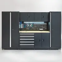 Datona Werkbank 160 cm met bovenkast, smalle zijkast en brede zijkast - Zwart