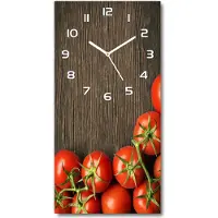 Tulup Wandklok - Tomaten op hout Decoratieve Glazen Klok - 30x60 cm - Rood Glazen Wandklok Design - Witte handen - Rechthoekige Klok - Glazen Klok Met Print - Wandklok Glas Met Motief