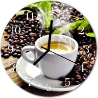 Tulup Wandklok - Kopje koffie Glazen Wandklok Design - 30fi cm - Veelkleurig Klok Glas Met Opdruk - Witte Handen - Ronde Wandklok - Wandklok Glas Decoratie - Gekleurde Glazen Klok