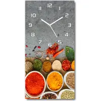 Tulup Wandklok - Kleurrijke specerijen Glazen Klok Met Print - 30x60 cm - Veelkleurig Wandklok Glas Met Motief - Witte handen - Rechthoekige Klok - Wandklok Glas Decoratie - Gekleurde Glazen Klok