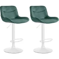 CLP Vonore Set van 2 barkrukken - Met rugleuning - Met voetensteun - Verstelbaar - Metalen frame - Velvet - Fluweel - wit/groen