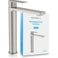 Bächlein badkamerkraan Edessa in modern design, extra hoge eengreepsmengkraan voor opzetwastafel met bevestigingsset, badkamerkraan in geborsteld roestvrij staal