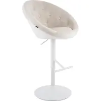 CLP London Barkruk - met rugleuning - draaibaar - verstelbaar - metalen frame - velvet - fluweel - wit/creme
