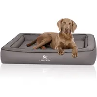 Knuffelwuff orthopedisch hondenbed van met laser doorstikt kunstleer Hampstead 85 x 65cm grijs