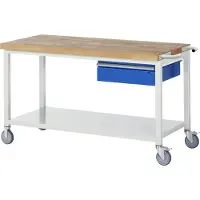 RAU Werkbank serie 8001, verrijdbaar, met schuiflade, met legbord, B 1500 x D 700 x H 880 mm