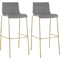 CLP Set van 2 barstoelen Hover, kunststof zitting, 4-poots onderstel in goudlook, belastbaar tot 150 kg grijs/goud