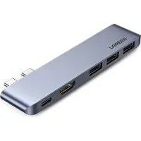 UGREEN - multifunctionele - HUB 2x USB Type C naar USB Type C PD - (Thunderbolt - 3, - 100W, - 4K@60 - Hz, - 10 - Gbps) / HDMI - 4K@30 - Hz / 3x - USB - 3.0 - voor - MacBook - Pro / Luchtgrijs - (6055