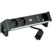 Bachmann DESK2 ALU ZWART 2xUTE 1xCM 1xUSB A/C 22W 0,2m GST18