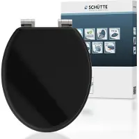 Schutte WC-Bril 80106 SPIRIT BLACK - MDF-Hout - Soft Close - Verchroomde Scharnieren - Belastbaar tot 175 kg - Gelakt - Gesatineerd Zwart