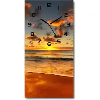 Tulup Wandklok - Australisch strand Glazen Klok Met Print - 30x60 cm - Oranje Wandklok Glas Met Motief - Zwarte handen - Rechthoekige Klok - Wandklok Glas Decoratie - Gekleurde Glazen Klok