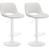CLP Camden Set van 2 barkrukken - Met rugleuning - Verstelbaar - Velvet - Fluweel - Metaal mat wit creme