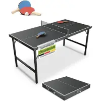 Juskys – Flexi Mini Tafeltennisplaat – 152 x 71 x 71 cm – Voorzien Van Inklapbare Kofferfunctie En Complete Accessoireset – Voor Binnen En Buiten – Zilver Staal En MDF