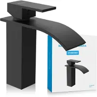 Bächlein Waterval Badkraan in Waterfall-Design, Eengreeps mengkraan met duurzame keramische cartridge en montage set, Mat Zwart Badkraan