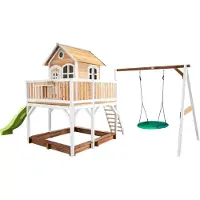 Axi Liam Speelhuis met Summer Nestschommel Bruin/wit - Limoen groene Glijbaan